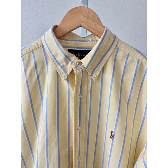 Ralph Lauren Shirt XXL Classic Fit Yellow Blue Stripe Oxford Preppy Old Money - Picture 13 of 16